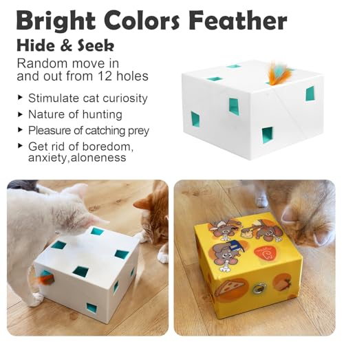 Automatic MigiBox Plus Cat Toys 3 in1 Interactive Pounce Mystery Under PopSkin 12 Holes Cardboard Kitten Toys for Indoor Rechargable 8 Accessories (White Plus / X Large)