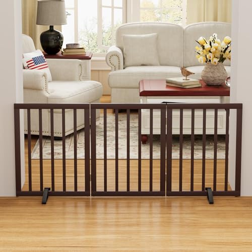 Brown 18 55" Wide Dog Gate (Bamboo Dog Gate Brown / 3 Panel - 55 inches Wide)