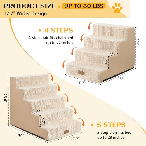 Dog Stairs for Small Dogs (Beige / 17.7x30x23.6 inch)
