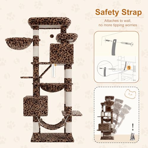 Cat Tree, 71-Inch-Tall Tower for Indoor Cats with 2 Perches HCT034BW (Leopard Print / 71 inch)