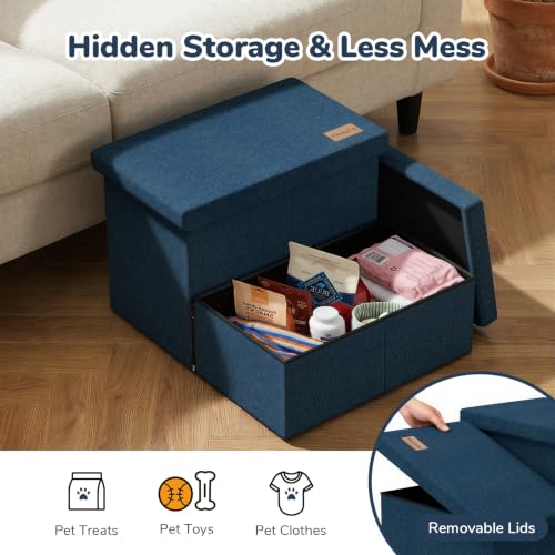 2 Step Wide Dog Stairs with Storage 11" H (Navy / 20"D x 13"W x 11"H)
