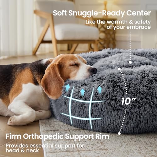 Calming Dog Beds Extra Large Sized Dog (Dark Grey / 45.0"L x 45.0"W x 10.0"Th)