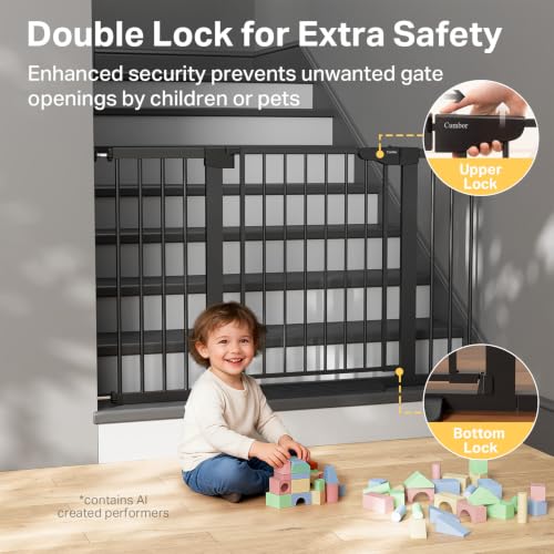 29.7 51.5 in Extra Wide Baby Gate for Stairs (Black / 29.7-51.5"W x 30.5"H)
