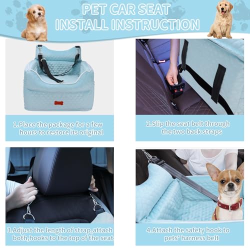 Dog Car Seat for Small Dogs Up to 25 lbs with 6 (Light Blue)
