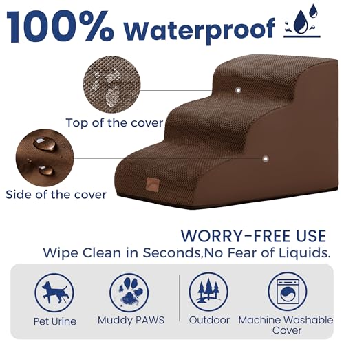 Dog Stairs for Small Dogs (Brown / 3-Step (22.4"D x 15.7"W x 15.7"H))
