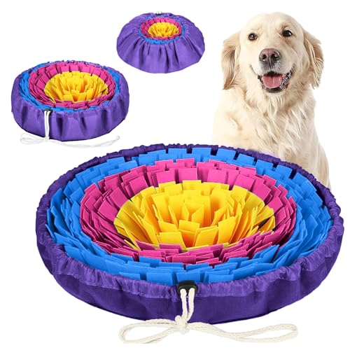 Snuffle Mat Dog Puzzle Feeder for Slow Eating & Brain Training (Yellow Rose Blue)