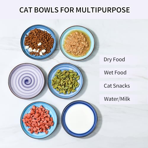6 Inch Ceramic Cat Bowls (6 Inch, Set of 6 / Gradient Blue)