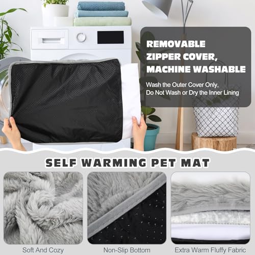 3 Pack Gray Self Warming Cat Bed Indoor 16''x24'' Self Heating Cat Mat Ultra Soft Thermal Kitten Bed Heated Pet Dog Pad Washable Removable for Outdoor Use Non Slip Reflect Body Heat (16''x24'' / Gray)