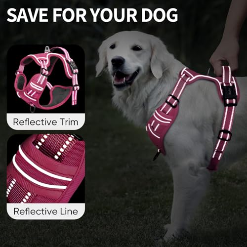 Dog Harness for Large Dogs No Pull Dog Vest Harness for Large Dog with Soft Padded Handle Reflective for Outdoor Training (L / Rose(Matching Trim))