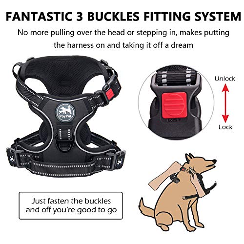 No Pull Dog Harness Large with Front Clip & Neck Release Buckle (Large / Black)
