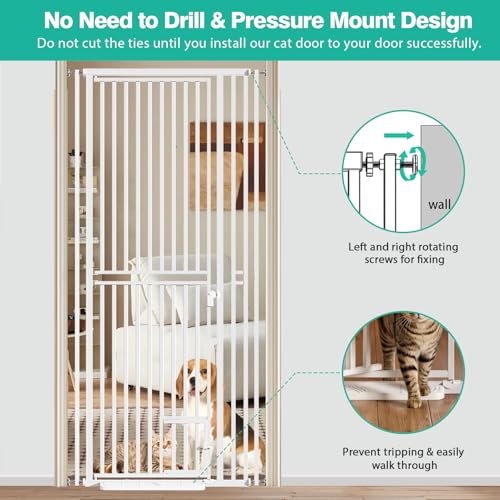 78.7 inch Extra Tall Pet Gates with Cat Door 27.5" ~ 37.4"