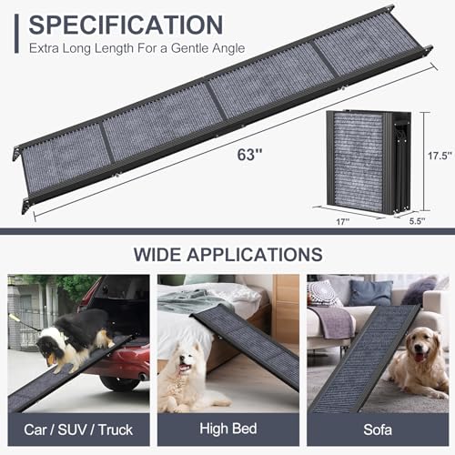 Dog Ramp for Car 63" L × 17" W (Upgraded 63" L x 17.2" W)