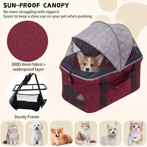 2-in-1 Foldable Pet Stroller 4-Wheel for Small Dogs & Cats,Dark Gray +Red (Dark Gray +Red)