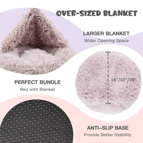 35in Covered Large Dog Bed with Blanket Attached Calming Burrow Beige (35.0"L x 35.0"W x 10.0"Th / Beige)