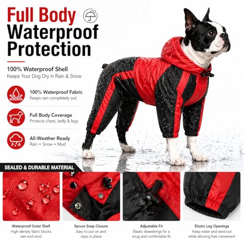 American Bully Pitbull Dog Hooded Raincoat (B-S (for Bulldog/Beefy dog) / Red)