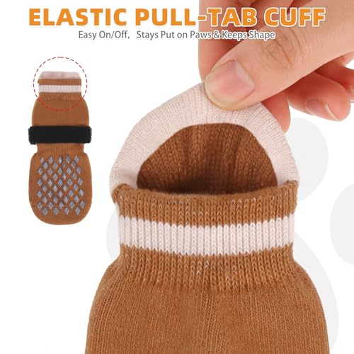 Anti Slip Dog Socks Shoes for Hot Pavement to Prevent Licking Paws Scratching (Khaki / Small (4 Pack))