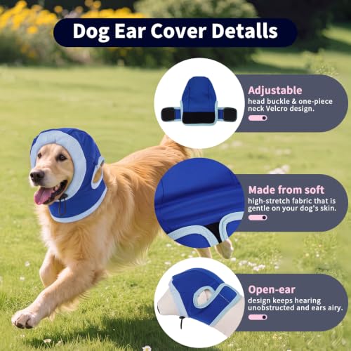 Dog Ear Muffs for Noise Protection No Shake Ear Wrap for Dogs (Blue / Medium)