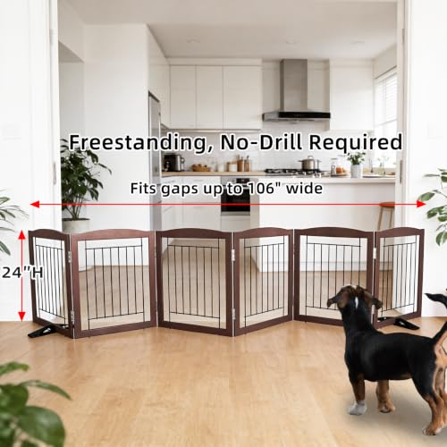 Freestanding Dog Fence Indoor (Brown / 【6 Panels】120''w x 24''h)