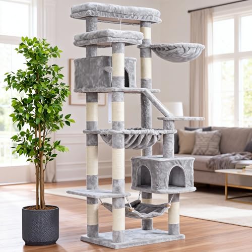 Cat Tree, 71-Inch-Tall Tower for Indoor Cats with 2 Perches HCT034W (Light Gray / 71 inch)