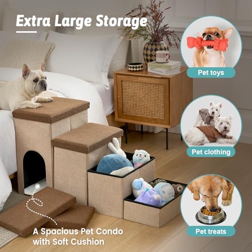 Dog Stairs with Storage (Brown / 32.5x17x17.7 inch)