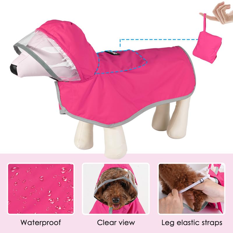Dog Raincoat Waterproof Dog Rain Jacket with Clear Hooded (Fuchsia / Large)