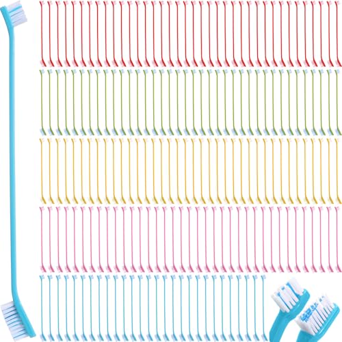 150 Pcs Dog Toothbrush Dual Headed Dental Brushes Puppy Tooth Brushing Kit Long Handle Toothbrush for Large and Small Dogs Cats Most Pets Teeth Cleaning Oral Care Supplies (Bright Color)
