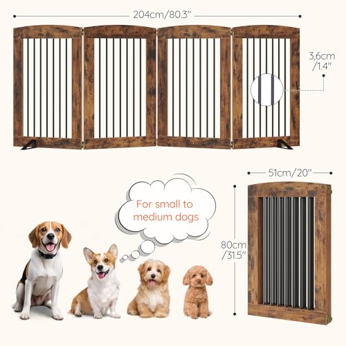 Indoor Dog Gate with Support Feet (Rustic Brown / 【4 Panels】80.3"L x31.5"H)
