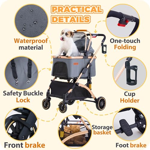 Pet Stroller for Small Dogs Cats (Gray)