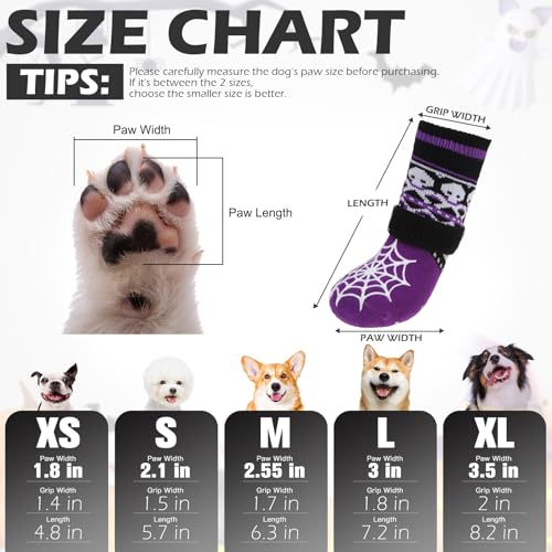 Halloween Anti Slip Dog Socks to Prevent Licking Paws (Small (4 Count) / Halloween Purple)