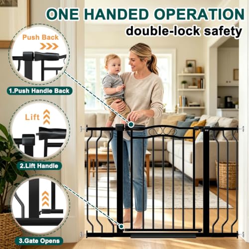 29.5" 53.1" Extra Wide Baby Gate for Doorways No Drill Dog Gate (Black / 29.5"-53.0")