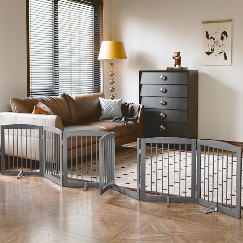Freestanding Pet Gates with Walk Through Door (6 Panel 24" / Gray)