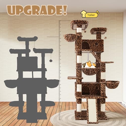 81in Multi Level Tall Cat Tree Tower for Indoor Kitties (Leopard Print)