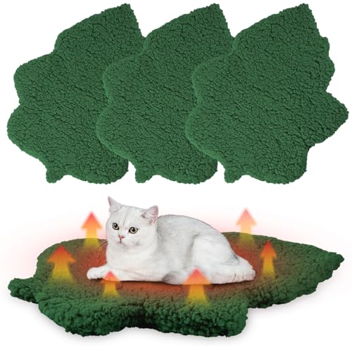 3 Pack Self Warming Pet Bed Leaf Shape Self Heating Cat Dog Mat Washable Thermal Sleeping Pad for Indoor Outdoor Hedgehog (Dark Green / Small-16"x20")
