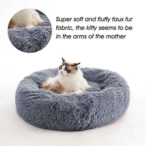 Western Home Calming Donut Small Medium Pet Dog Bed Washable (Navy Grey / 27.0"l x 27.0"w x 8.0"th)
