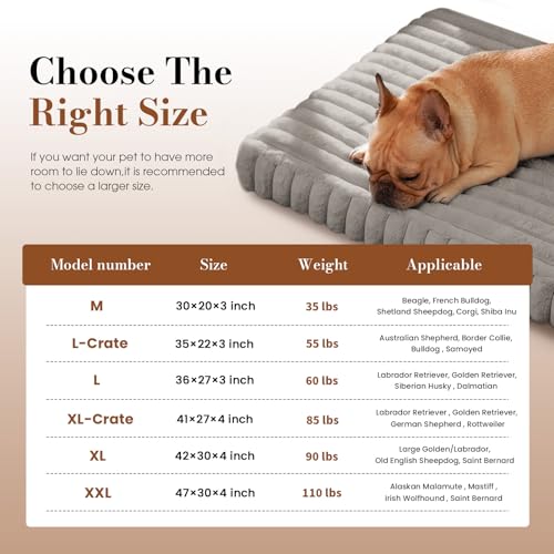Large Orthopedic Dog Crate Bed with Waterproof Lining (L-Crate(35"*22"*3") / Light Grey)