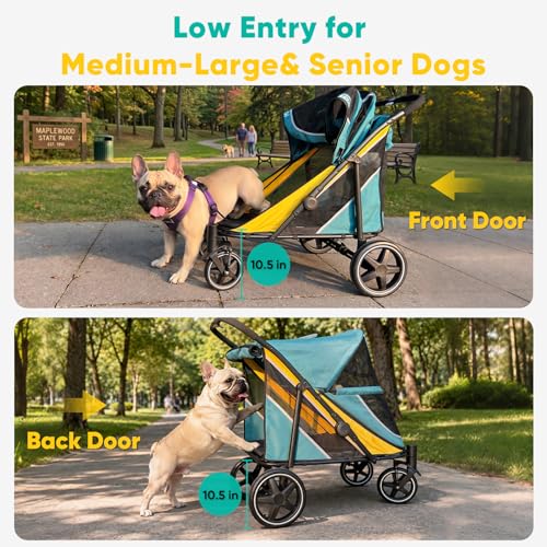 Dog Stroller for Large Medium Dogs up to 80 lbs (Green&Yellow)