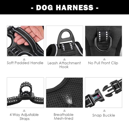 Reflective Dog Harness Large Breed Adjustable No Pull Vest (Large / Black)