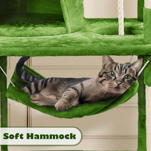 62.5inches Cat Tree Cat Tower Kitten Condo with Platform & Hammock (62.5in / Green)