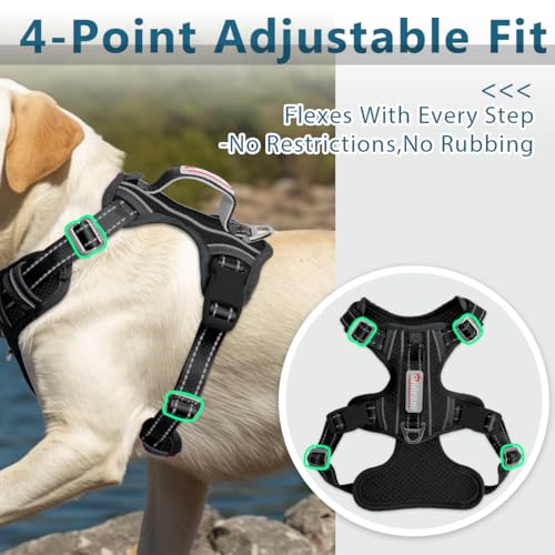 Dog Harness No Pull with ID Tag Pocket (Large(Chest:24.5-32.5") / Black)