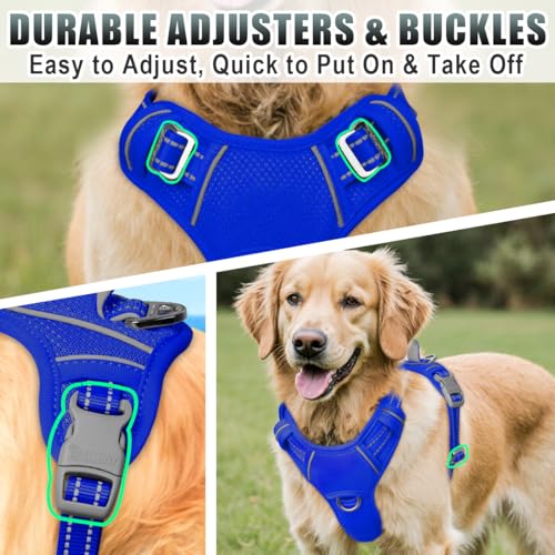 Dog Harness for Large Dogs No Pull Dog Vest ID Tag Pocket (Sapphire Blue / X-Large)