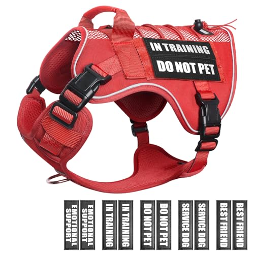 Service Dog in Training Mesh Harness with 10 Removale Pet Patches (Small / Red)