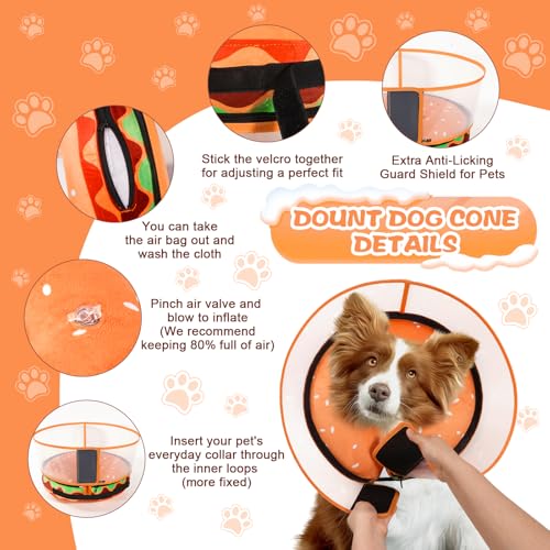 Inflatable Dog Cone Collar with Detachable Enhanced Anti (Hamburger / S（neck 4"-7"）)