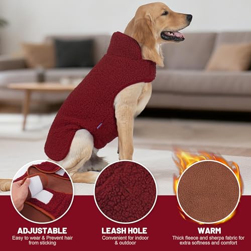 Sherpa Dog Coat Reversible Dog Jackets for Large Dogs (XXX-Large (68-85lbs) / Burgundy)
