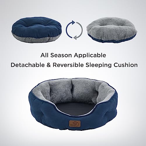 Small Dog Bed Washable (20"L x 19"W x 6"Th / Navy)