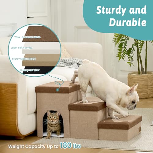 Dog Stairs with Storage (Brown / 32.5x17x17.7 inch)