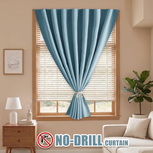 Self Adhesive Blackout Curtains (Lake Blue / 47"W x 96"L (Pack of 1))