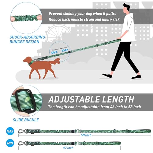Tactical Bungee Shock Absorbing No Pull Dog Leash (Leaves)
