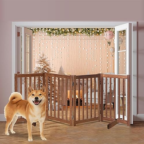 Wooden Free Standing Dog Gate 80" W x 30" H (Brown Oak / 80"W x 30"H)