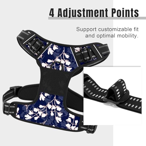 No Pull Dog Harness (Blue White Flowers / X-Large)