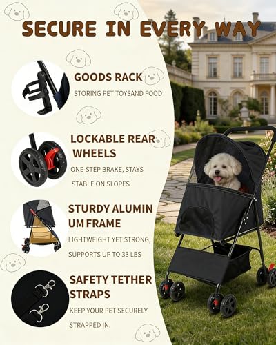 Pet Stroller for Small Dogs Cats (BLACK)